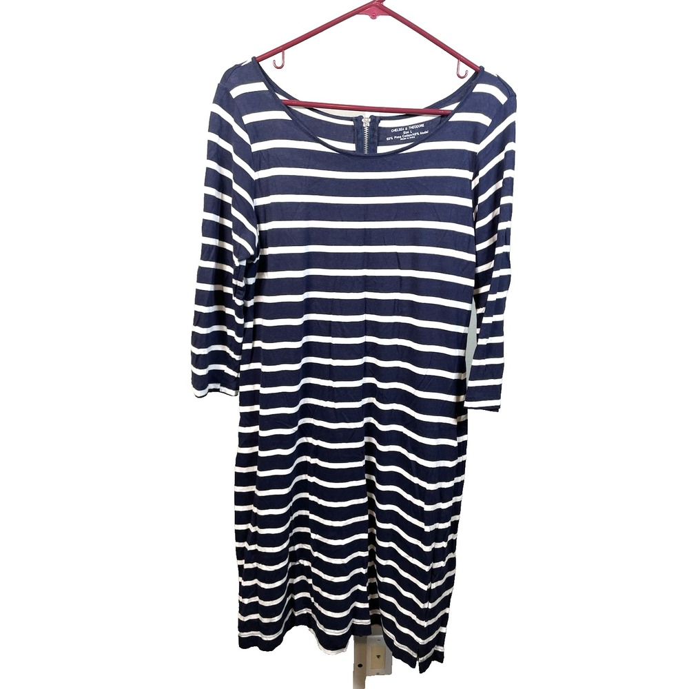 Chelsea & Theodore Summer Beach Dress Nautical Striped Pima Cotton Modal Large - Picture 1 of 7